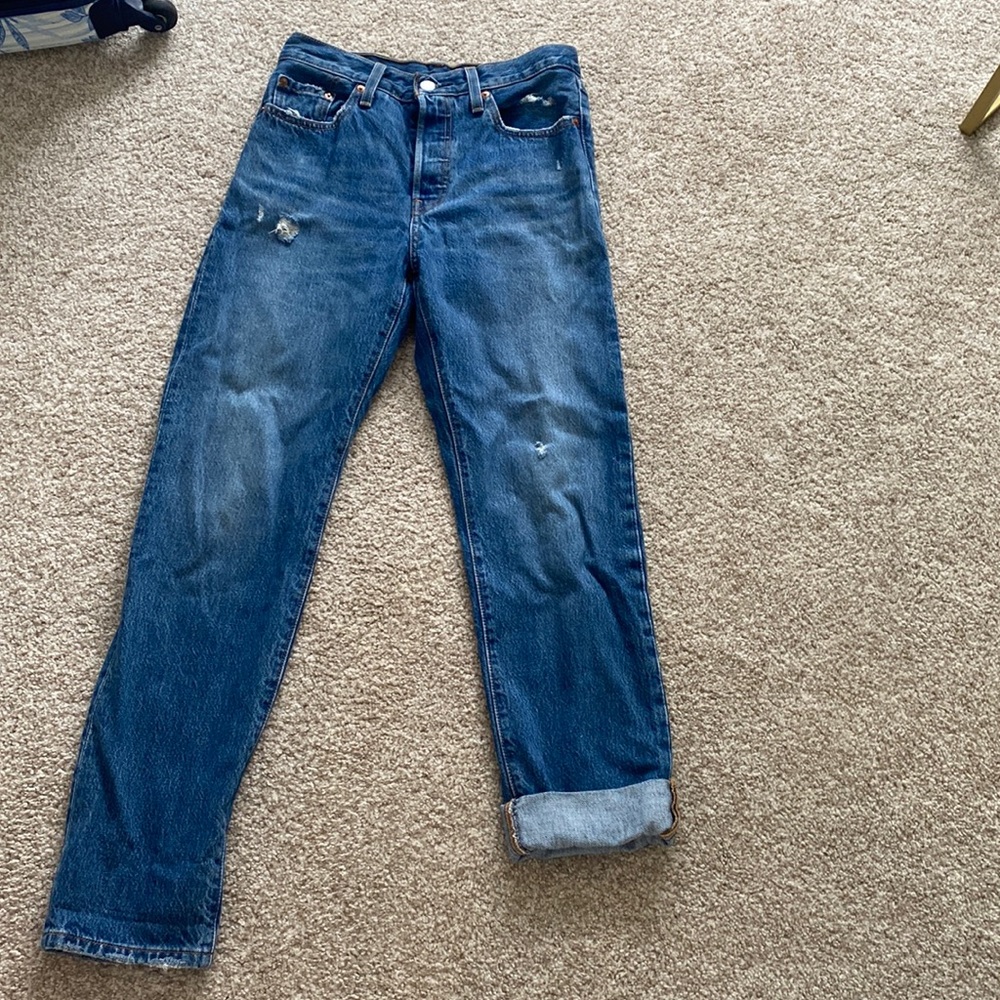 501 Original Fit Distressed Dark Wash High-Rise Jeans